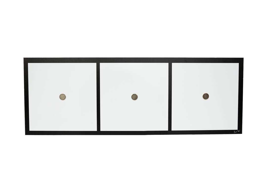 visuel d'un tableau rectangulaire en aluminium dibond, fond blanc, cadre noir avec 3 aimants pour poser des photos