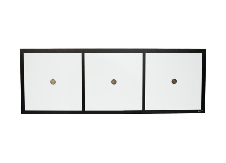 visuel d'un tableau rectangulaire en aluminium dibond, fond blanc, cadre noir avec 3 aimants pour poser des photos