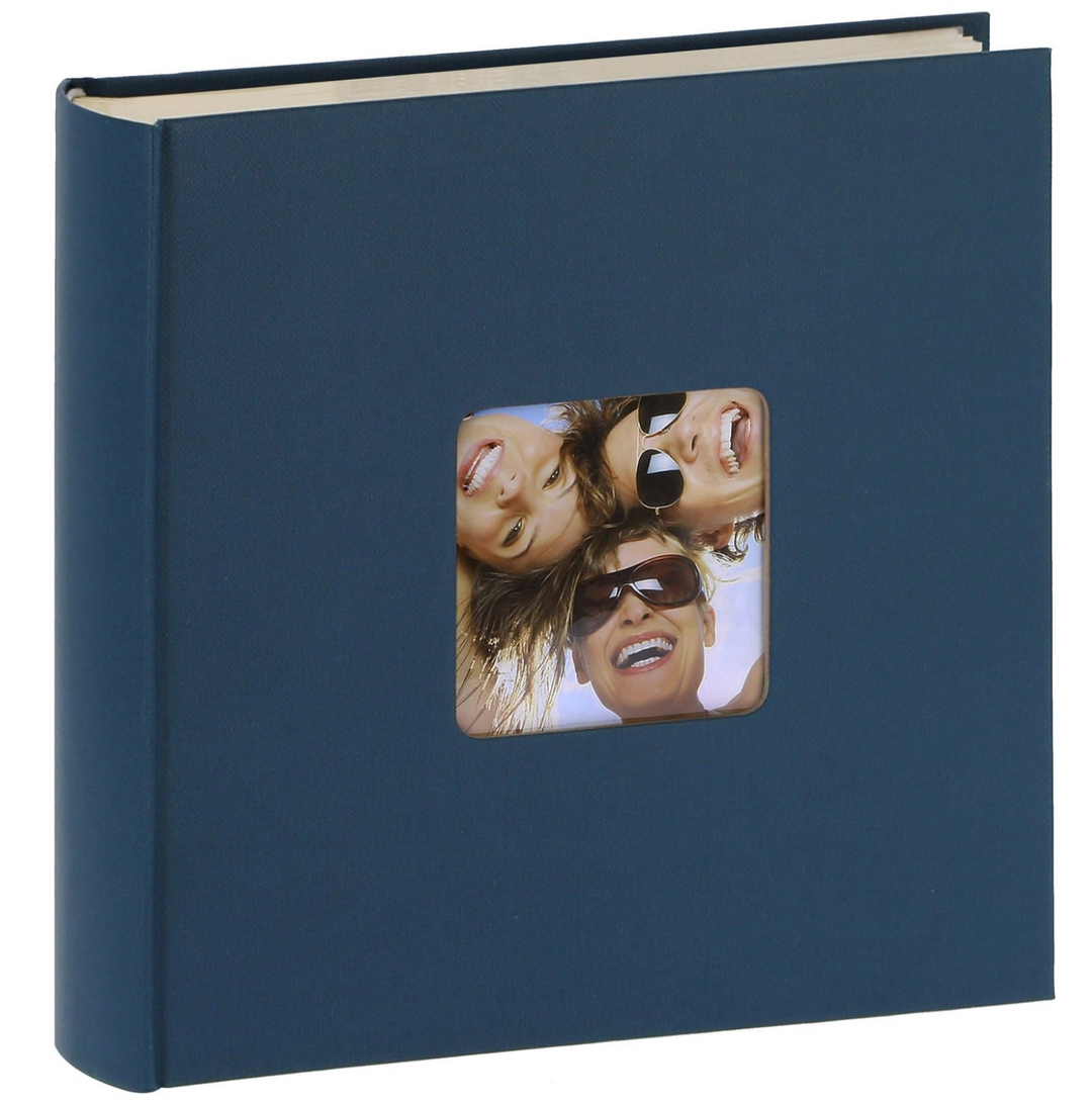 album photo presque carré, couverture rigide texturée  bleu marine avec fenêtre personnalisable 