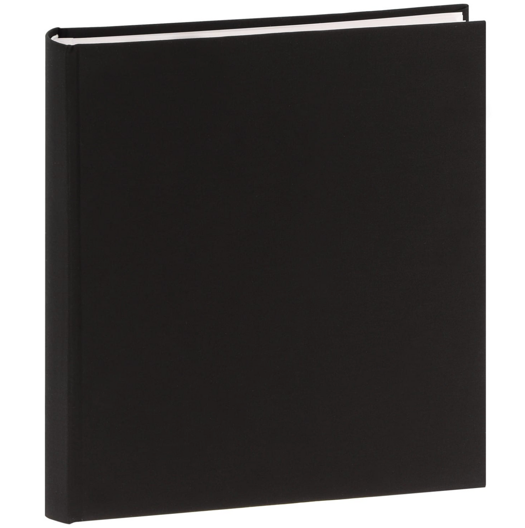 album traditionnel vue de face couverture noire, pages blanches 